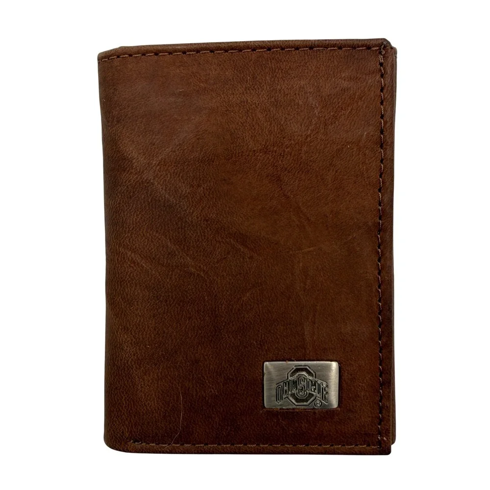 Eagles Wings Ohio State Buckeyes Trifold Wallet Mens OS Brown Distressed Leather